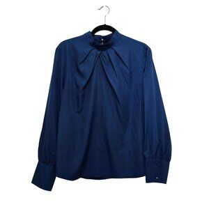 SHEIN Blue Pleated Long Sleeve Blouse – 0XL